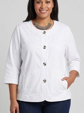 TANJAY White Cotton Blend Silver Button Front Jacket Size 18